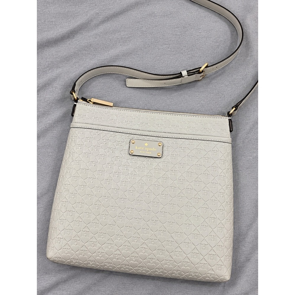 Kate Spade New York Light Gray Embossed Leather Spade Heart Crossbody Bag